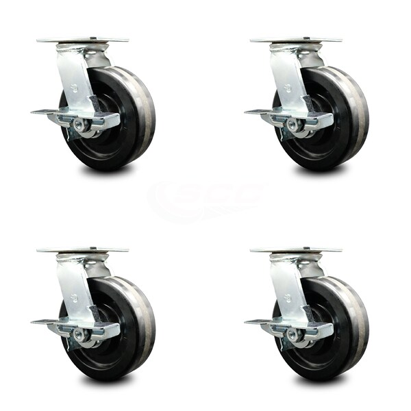Service Caster 8 Inch Phenolic Wheel Heavy Duty Top Plate Swivel Caster with Brakes, 4PK SCC-55S825-PHR-SLB-4 - main